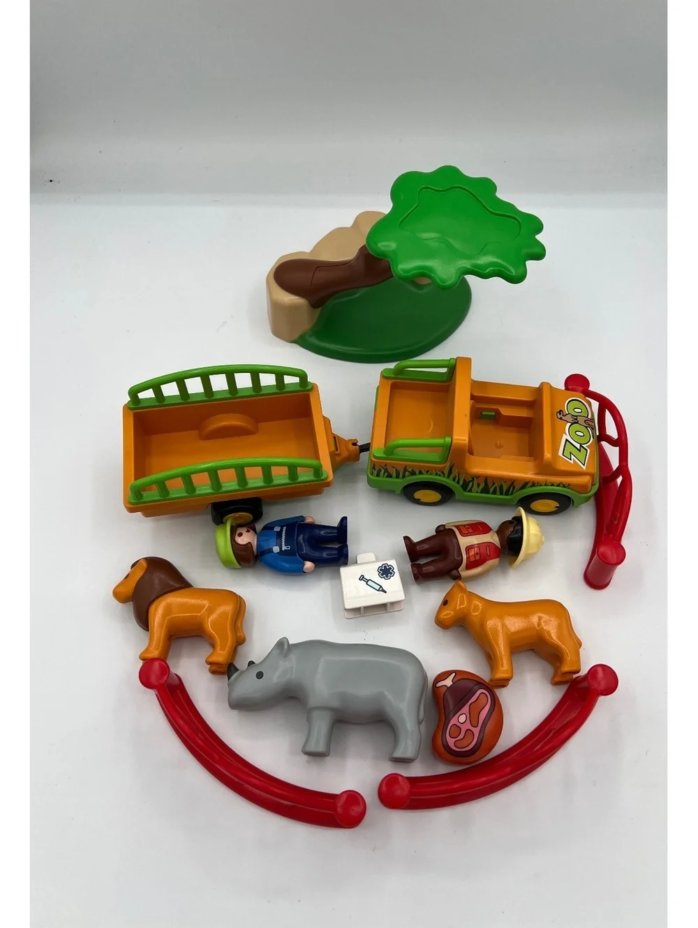 LOT Playmobil 1-2-3 #70182 Vehicle w/ Rhinoceros & #9378Lion Enclosure